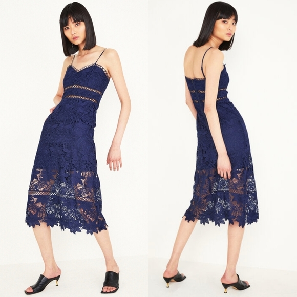 Bardot | NWT Koko Floral Lace Navy Blue Sleeveless Midi Dress - Picture 2 of 10
